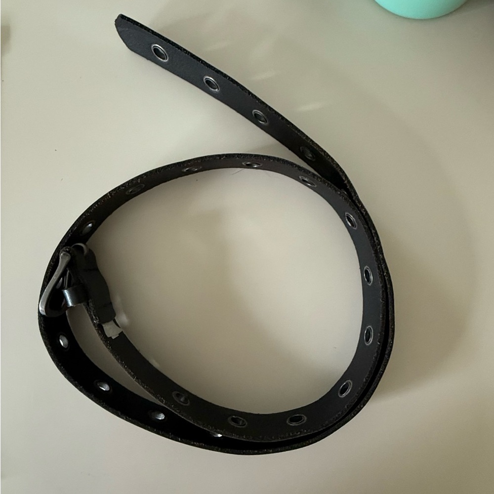 Black Leather Belt with Silver Buckle